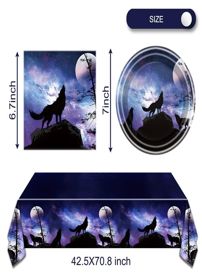 OULUN Wolf Birthday Party Tableware Set,20 Plates and 20 Napkins and Tablecloth 86 '' x 51 '', Wolf Animal Party Decorate Supplies - Image 2